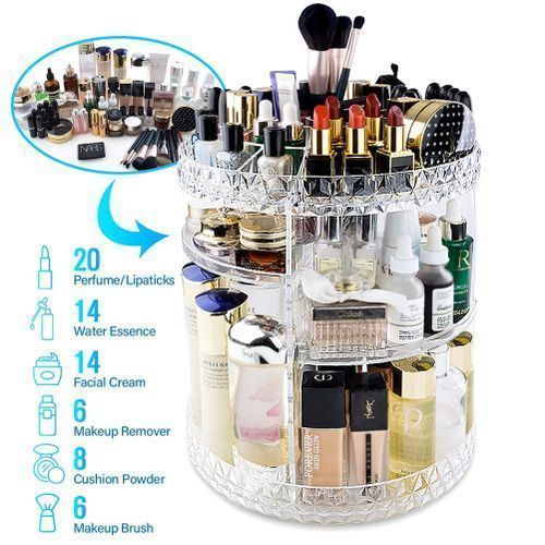 Makeup Organizer, 360 Degree Rotating Cosmetic Storage Organizer, 7-Layer Adjustable Makeup Display Case