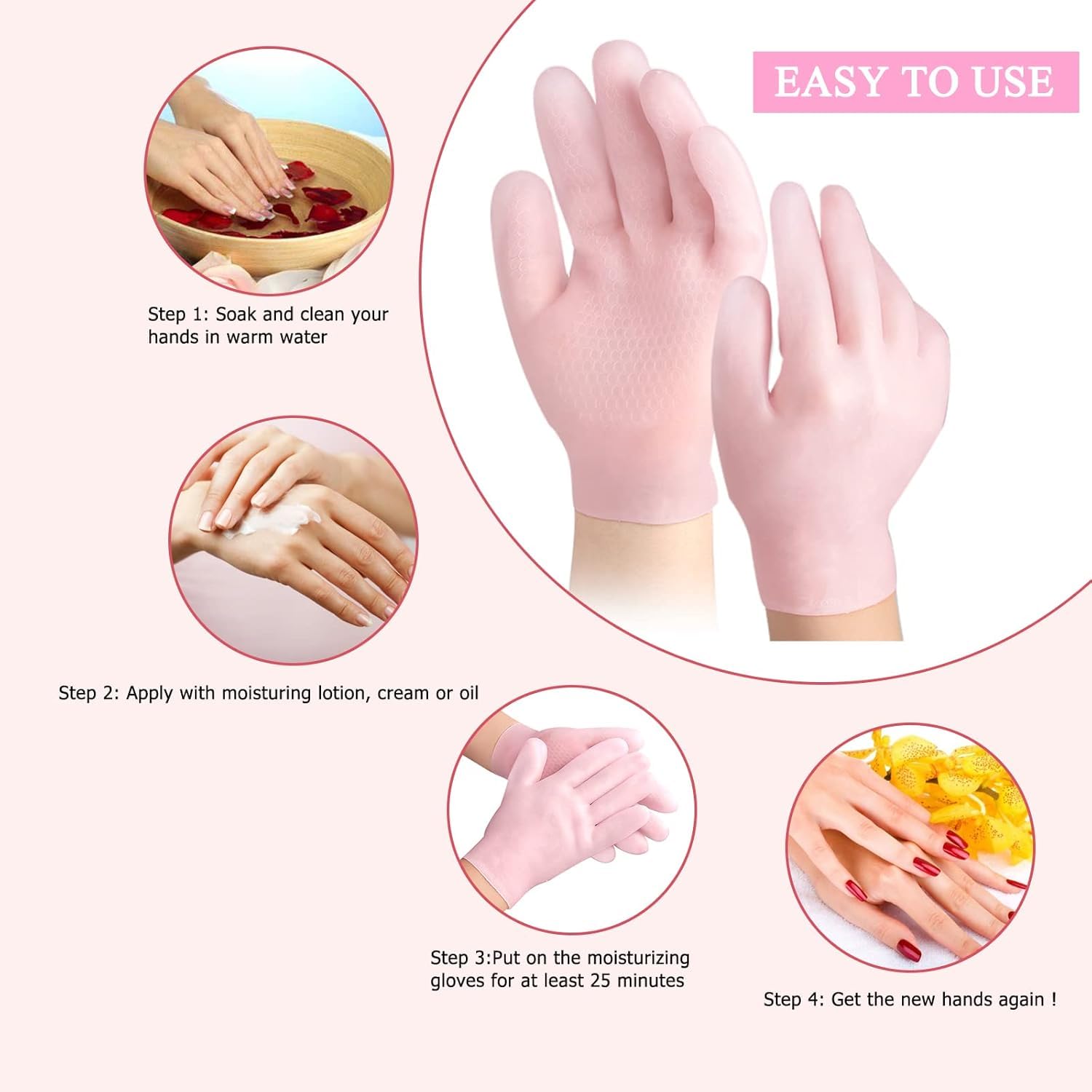 Moisturizing Soft Silicone Gel Spa Hydrating Gloves Repairing Dry Cracked, Aging Hands, Eczema, and Softening Rough Skin, Calluses, One Size Fits Most (Pair)