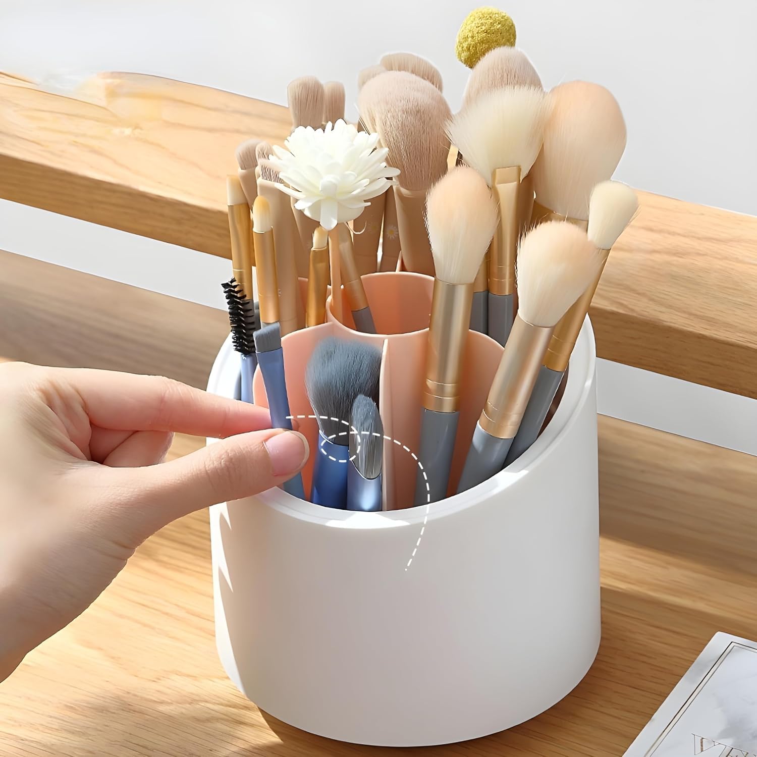 360° Rotating Makeup Brush Holders Organizer Lid Dust proof