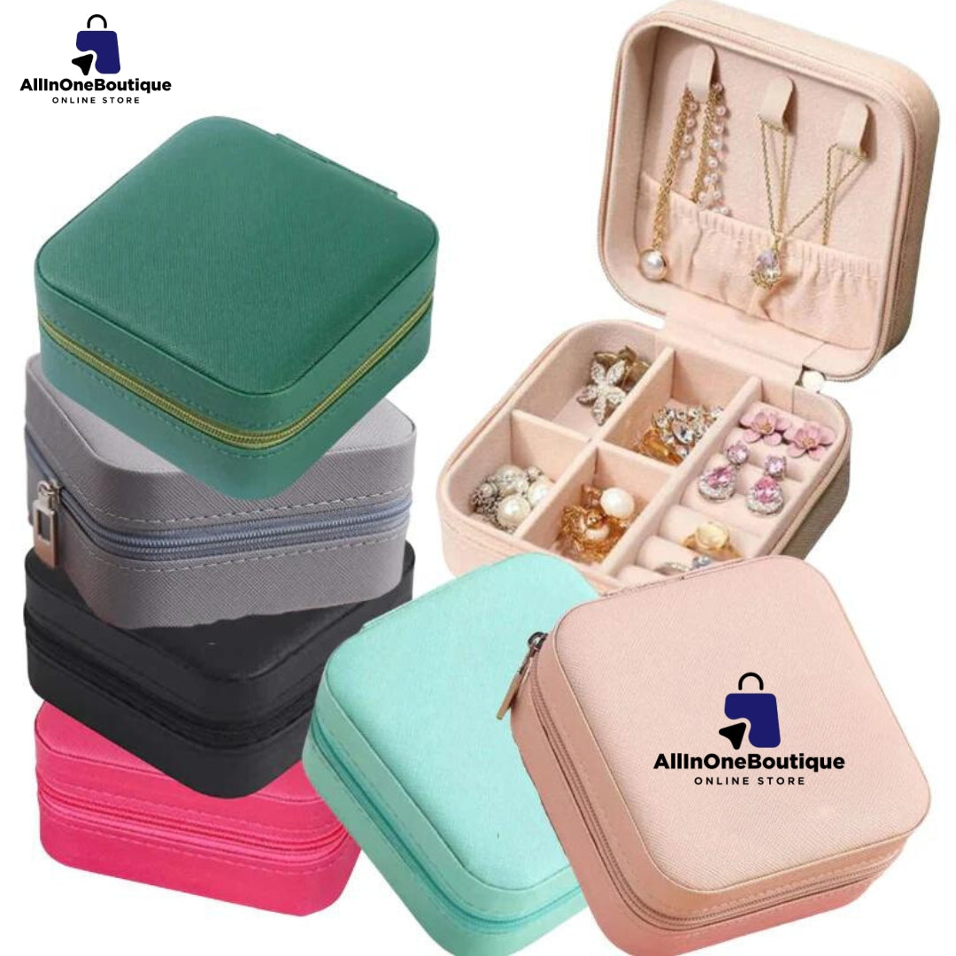 Jewellery Organiser Leather Zipper Portable Storage Box Case with Dividers Container for Rings, Earrings, Necklace Home Organizer
