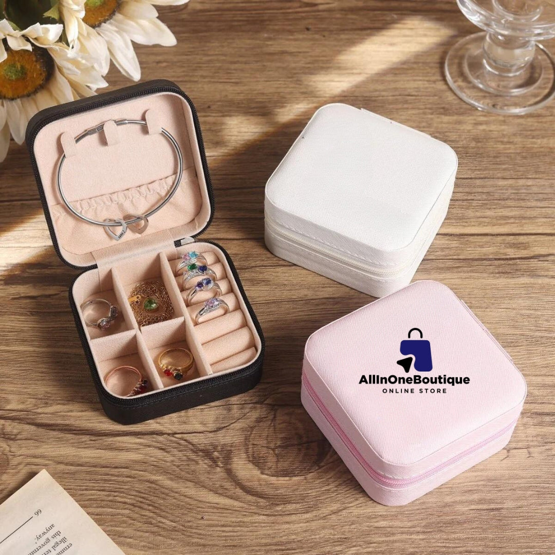 Jewellery Organiser Leather Zipper Portable Storage Box Case with Dividers Container for Rings, Earrings, Necklace Home Organizer