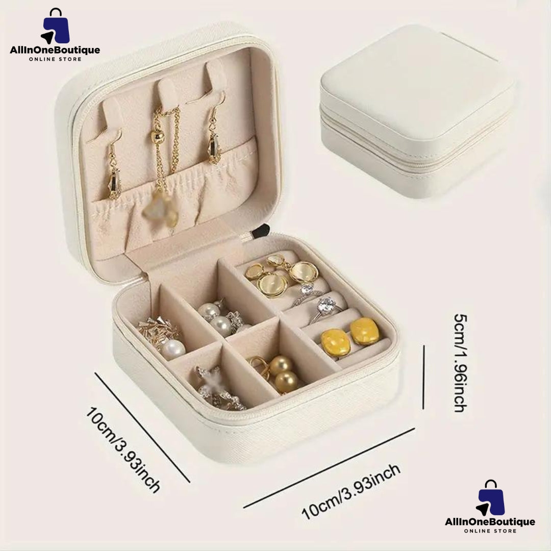 Jewellery Organiser Leather Zipper Portable Storage Box Case with Dividers Container for Rings, Earrings, Necklace Home Organizer