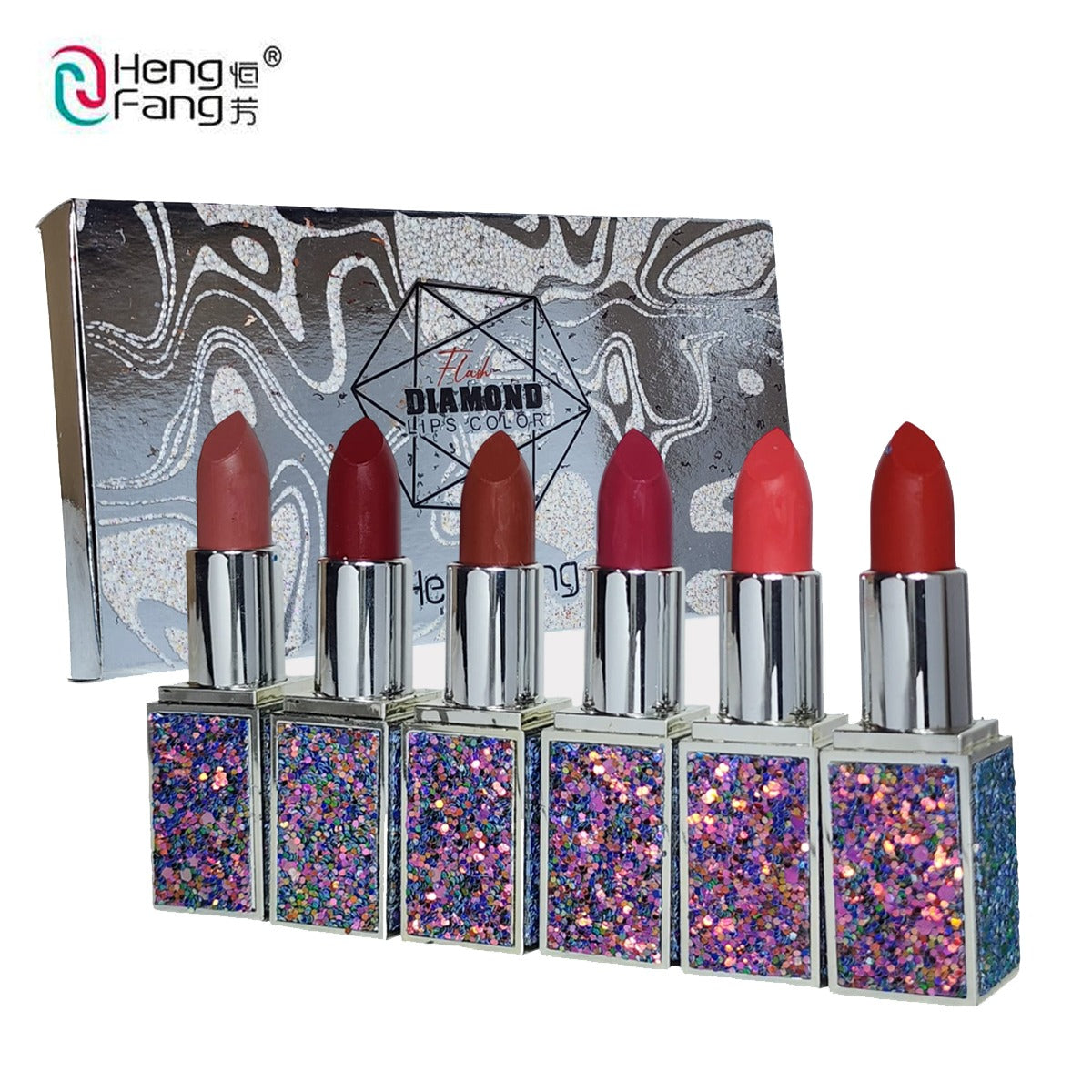 Heng Fang 6pcs Glitter Matte Finish Casing Matte Lipstick Set