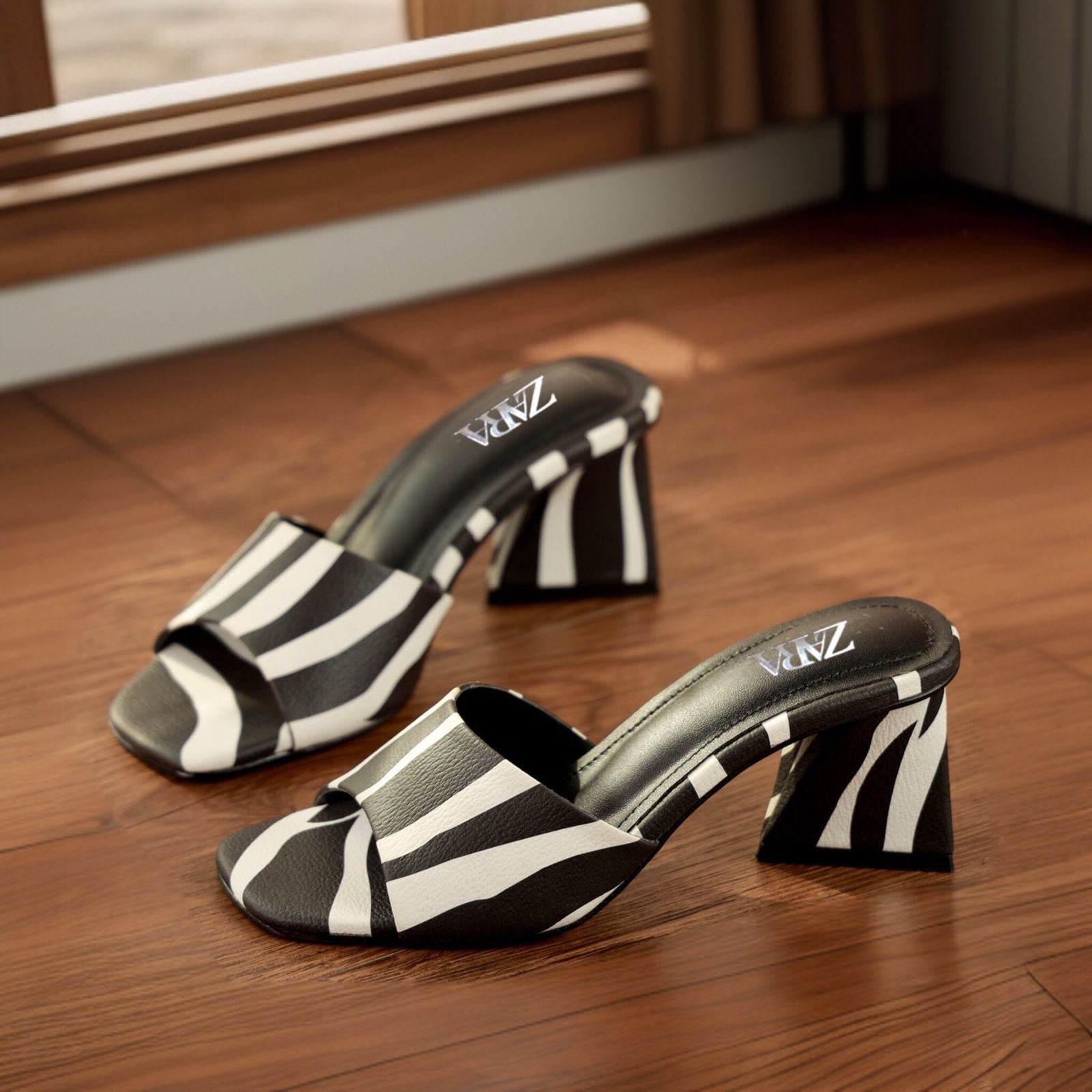 Zara Zebra Triangle Heels