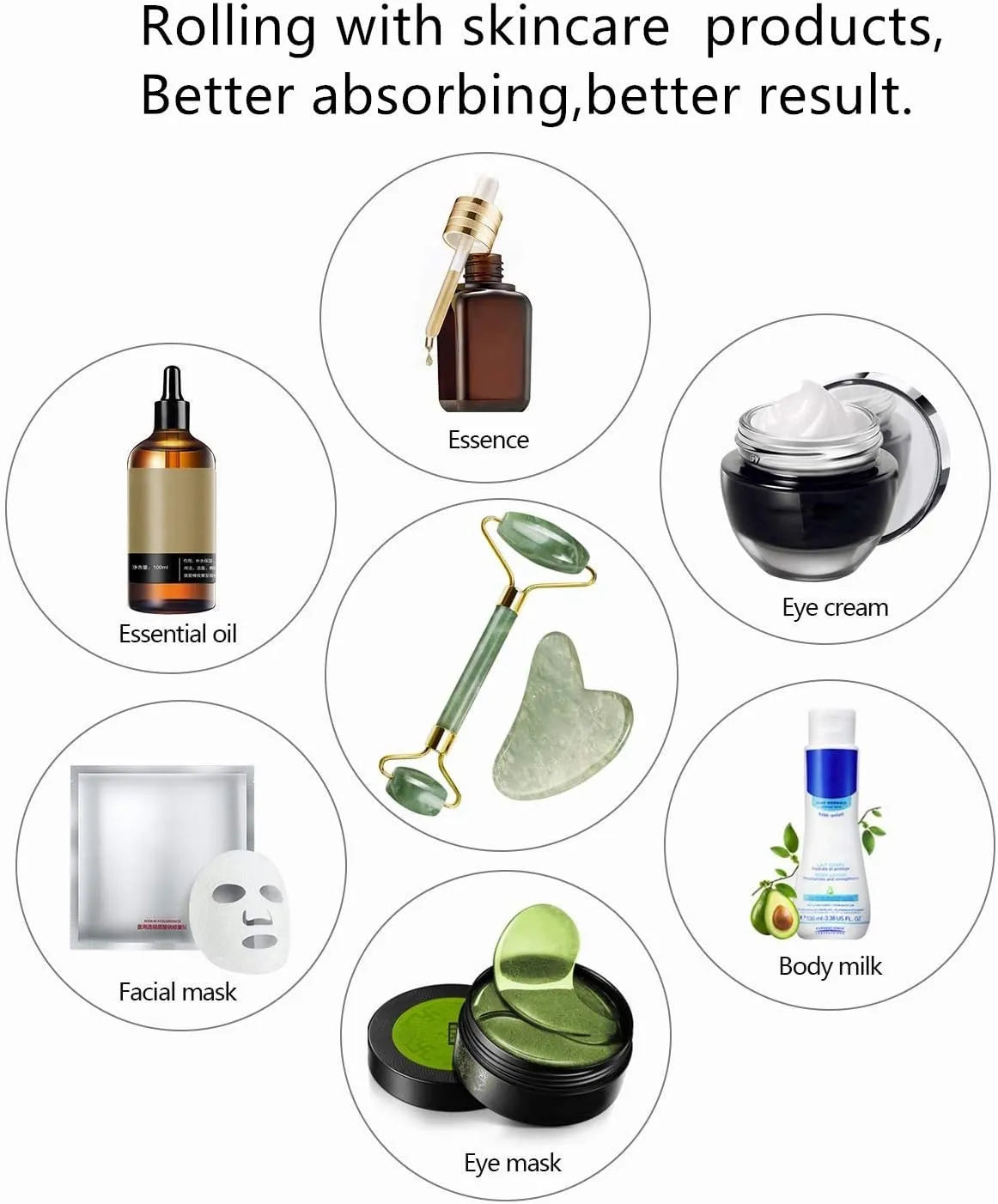 Jade Roller for Face - Improves Skin Tone and Blood Circulation - Skin Care Face Roller Reduces Under-Eye Puffiness and Dark Circles